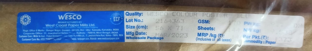 Westcoast Card 22x28 -9.7 Kg 170 Gsm Blue 144 Sheet Price & Package ( Westcoast Card )