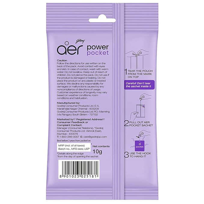 Godrej Aer Power Pocket Lavender Bloom 10g (Air Freshener Pouch) 