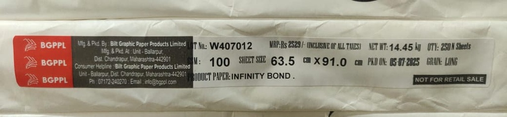Ballarpur Infinity Bond 25x36 28.9 Kg 100 Gsm (1 Ream/500 Sheet)
