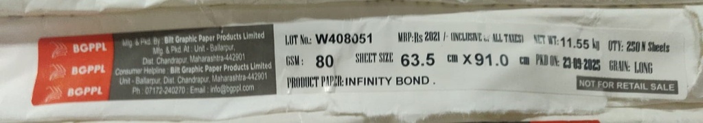 Ballarpur Infinity Bond 25x36 23.1 Kg 80 Gsm (1 Ream/500 Sheet)