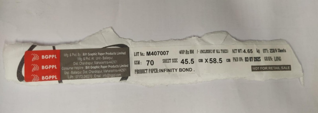 Ballarpur Infinity Bond 18x23 9.3 Kg 70 Gsm (1 Ream/500 Sheet)