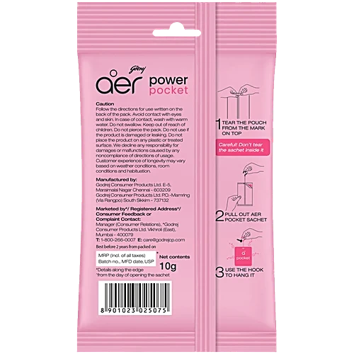 Godrej Aer Power Pocket Rose Fresh Blossom 10g (Air Freshener Pouch)