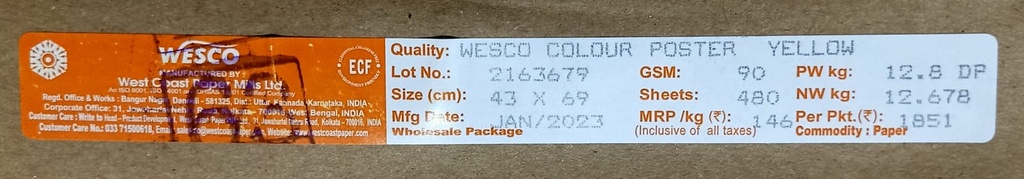 Westcoast Title 17x27 -12.8 Kg 90 Gsm Yellow 480 Sheet Price & Package ( Westcoast Paper )