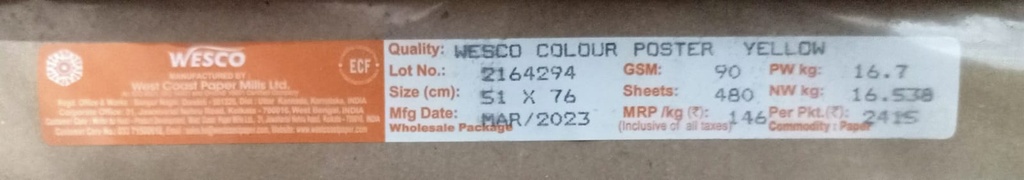 Westcoast Title 20x30 -16.7 Kg 90 Gsm Yellow 480 Sheet Price & Package ( Westcoast Paper )