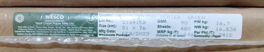 Westcoast Title 20x30 -16.7 Kg 90 Gsm Green 480 Sheet Price & Package ( Westcoast paper )