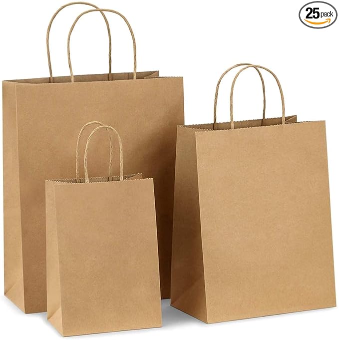 Brown Kraft Paper Bags with Twisted Handles 8"x 4"x10" Inch 150 Gsm (Pack of 25)