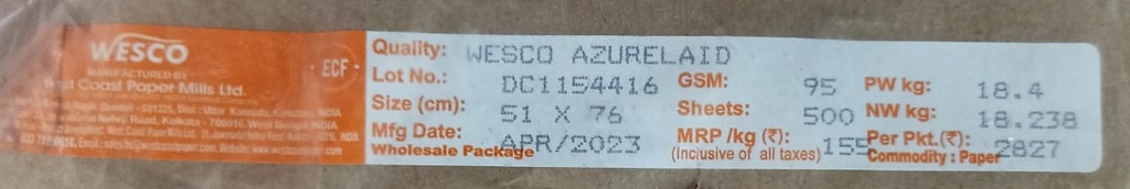 Westcoast Ledger 20x30 -18.4 Kg 95 Gsm 500 Sheet Price & Package ( Westcoast Paper )