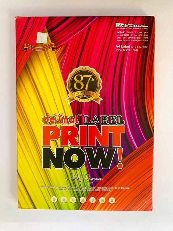 Desmat Fluorescent Sticker A4 Orange Colour (Pack Of 75)