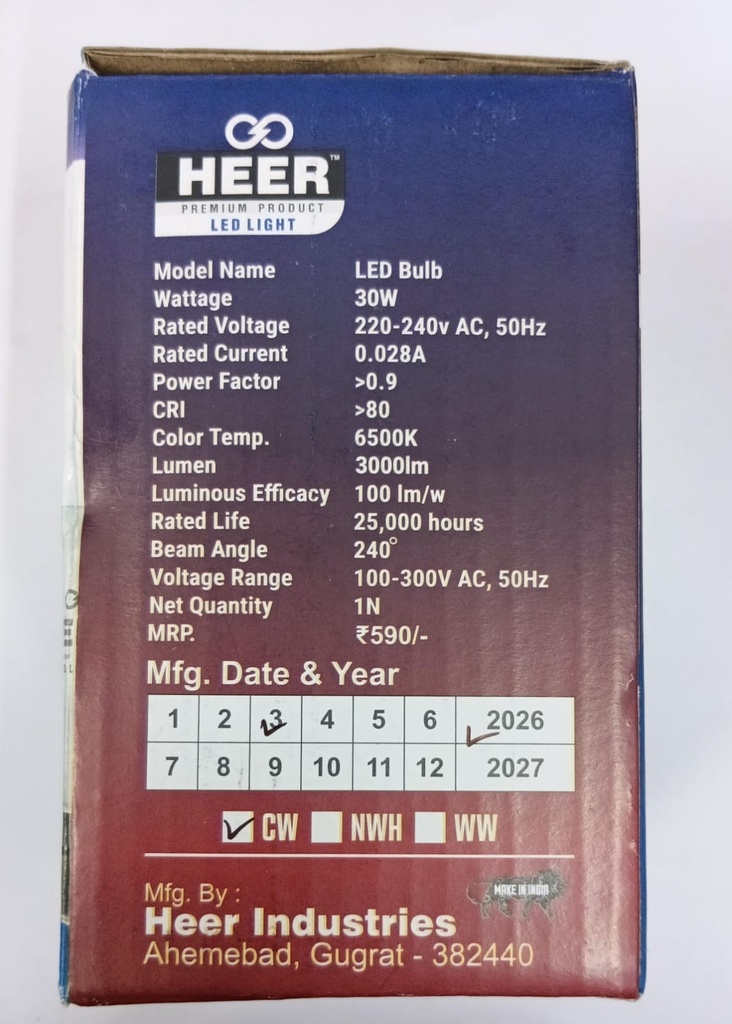 LED Bulb 30 Watt (1 Year Warranty)