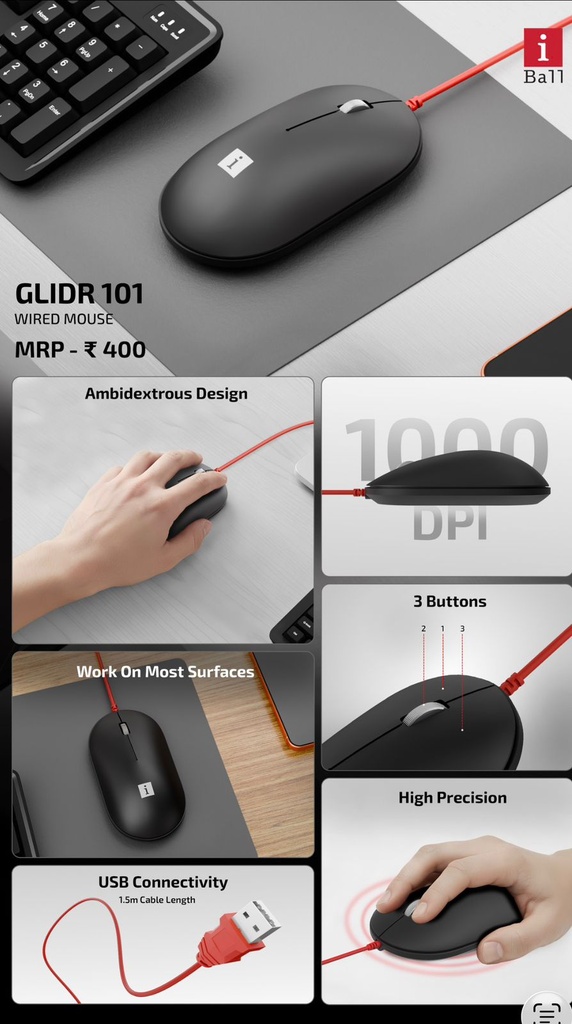 iball Glidr 101 Wired Optical USB Mouse