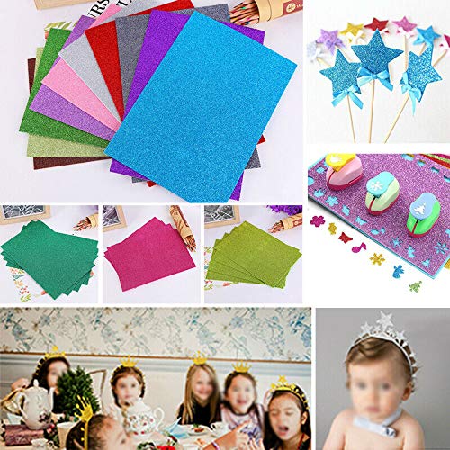 Glitter Foam Sheet, A4 Size, Mixed Colour, (1.5mm Thick -Pack Of 10) For Arts and Crafts, Scrapbooking, DIY Work, Decoration, Gift Wrapping.