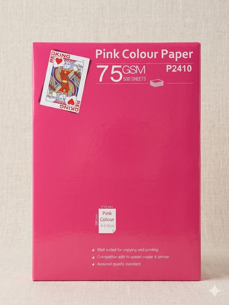 Redking Premium A4 Colour Copier Paper 75 GSM, 500 Sheets Vibrant Pink Color