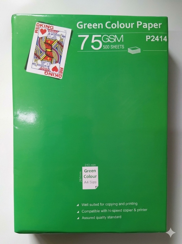 Redking Premium A4 Colour Copier Paper 75 GSM, 500 Sheets Vibrant Green Color