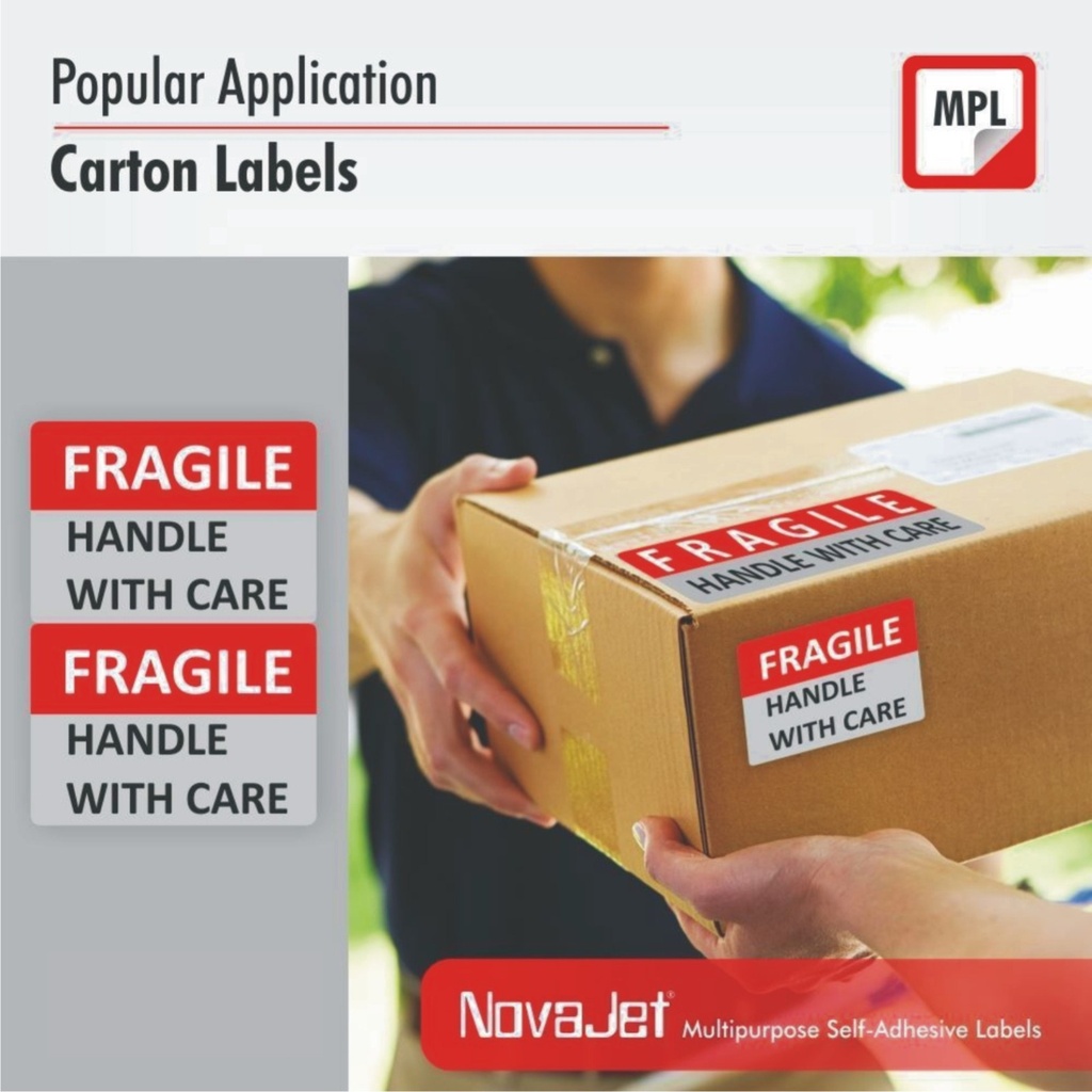 NovaJet (Technova) MPL 110, A4 Size 100x44 mm, Multipurpose Label Sticker, White Colour, Pack of 100 Sheets 