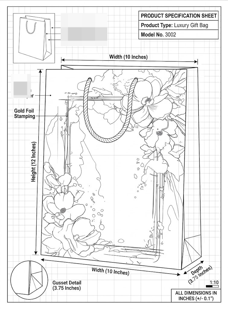 Premium Paper Bags Size 10x12x3.75 Inch / Model No. 3002 (Pack of 10)