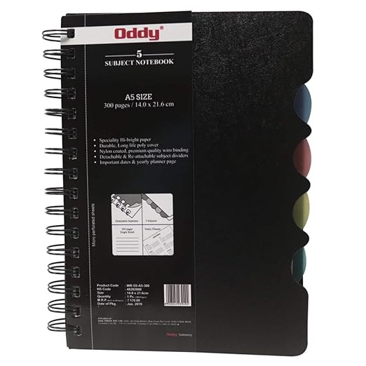 Oddy Wiro Notebook / Subject Notebook A5 300 Pages (Spiral Diary)