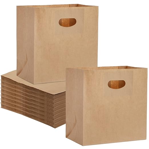 Brown Kraft Paper Bags with D-Cut Handles 11"x6"x11" Inch 150 Gsm (Pack of 25) 