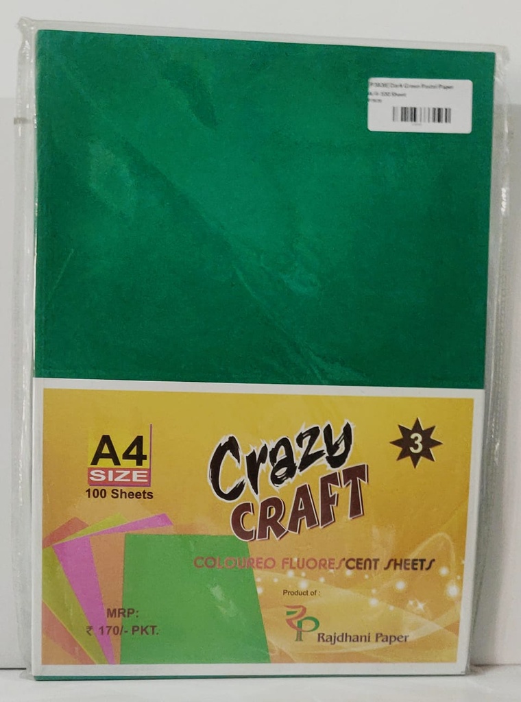 INC Fluorescent Paper Green Colour  A4 80 Gsm (Pack Of 100)