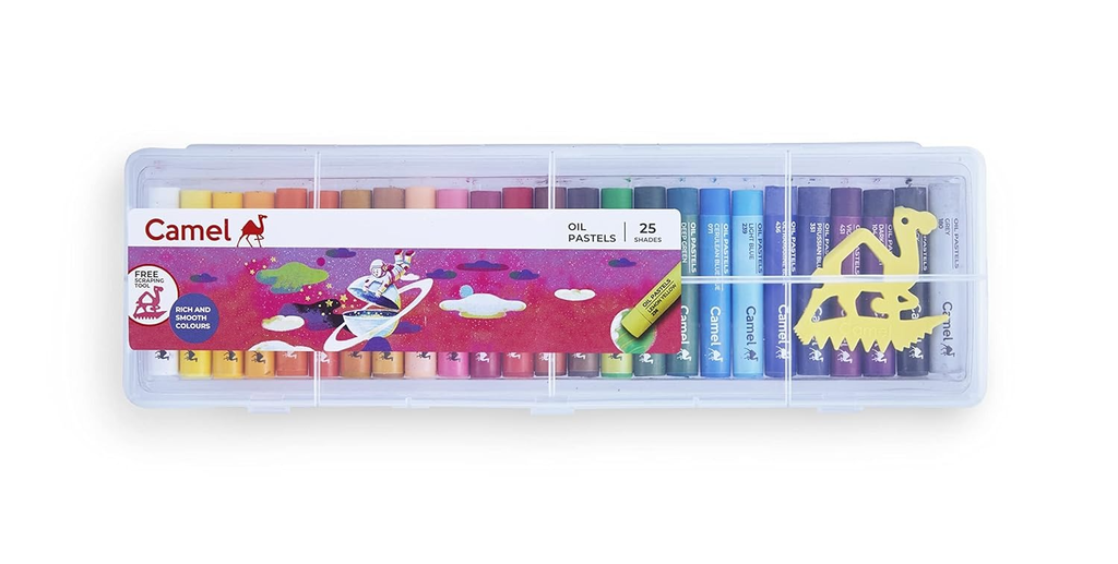 Camel Oil Pastels 25 Shades with Reusable Plastic Box