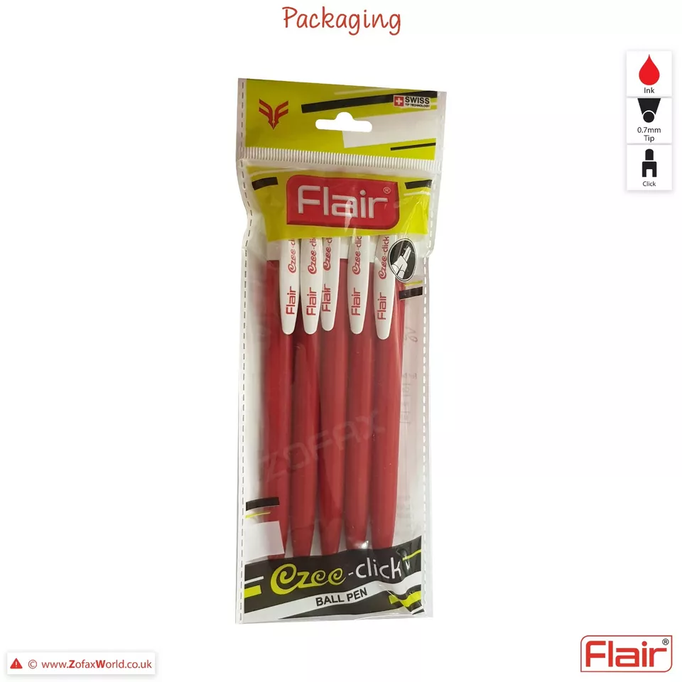 Flair Ezee Click Ball Pen Red-Pack Of 5