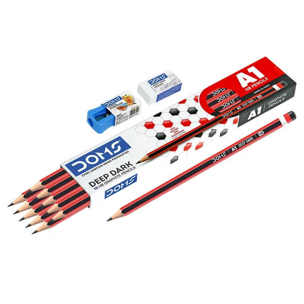 Doms A1 HB Pencils Deep Dark 10HB Graphite Pencils (Pack Of 10)