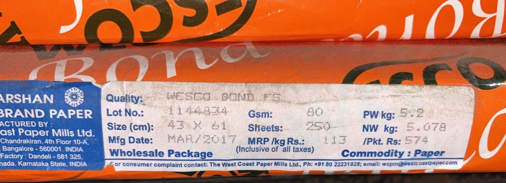 Wesco Bond 17x24 10.4 Kg 80 GsmXXX