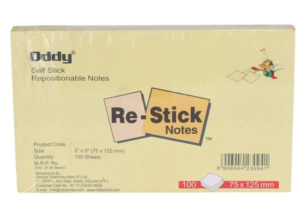 Oddy Sticky Notes 3"x5" (75mmx125mm) Yellow Colour Post IT 100 Sheet