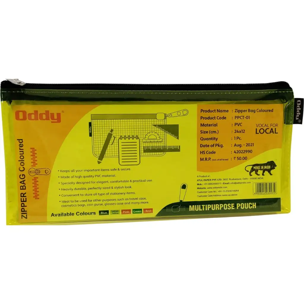 Oddy Coloured Transparent Zipper Pencil Pouch (Pack of 1)