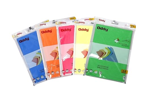 Oddy Fluorescent Colour Paper Double Sided, A4 Size, 80 Gsm, Mix Colour, (Pack of 50) Use for Arts / Crafts & Printing.