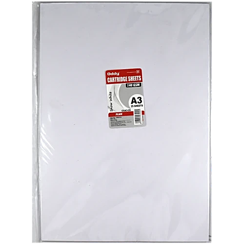 Oddy Cartridge Sheet Plain Snow White A3 Size 140 Gsm-Pack of 25