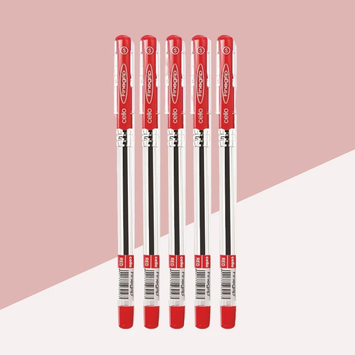Cello Finegrip Ball Pen Red Colour 0.7mm (Pack Of 5)