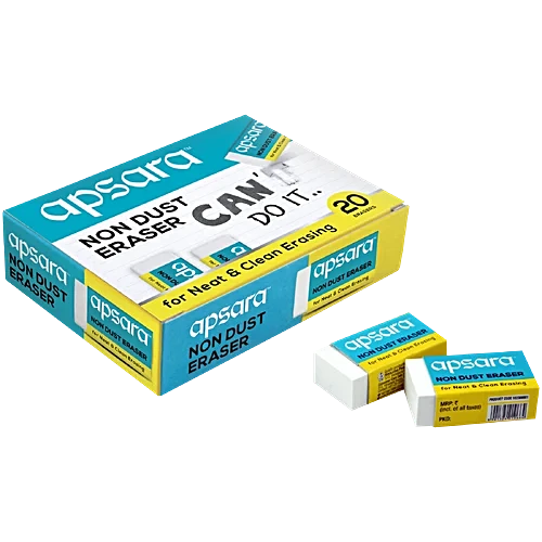 Apsara Non Dust Eraser Regular Size (Pack Of 20)