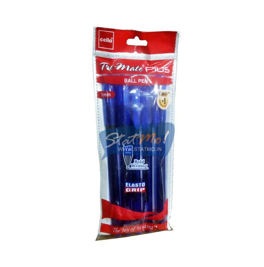 Cello Tri-mate Plus Ball Pen Blue 1mm (Pack Of 5)