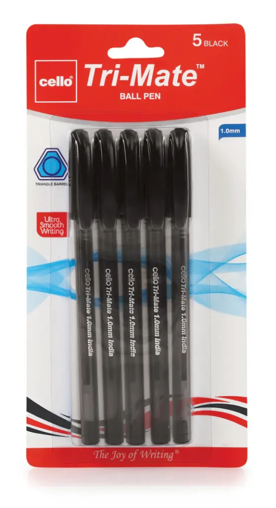 Cello Tri-mate Plus Ball Pen Black 1mm (Pack Of 5)