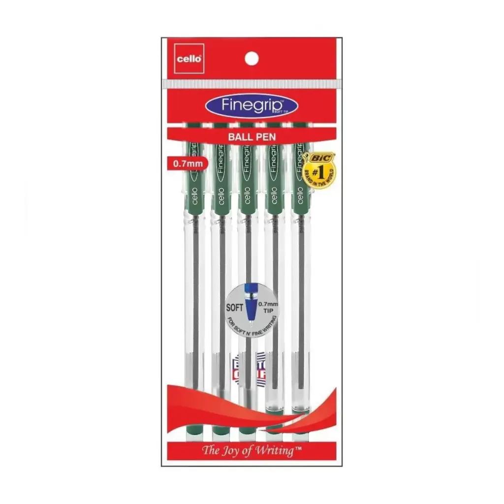 Cello Finegrip Ball Pen Green 0.7mm (Pack Of 5)