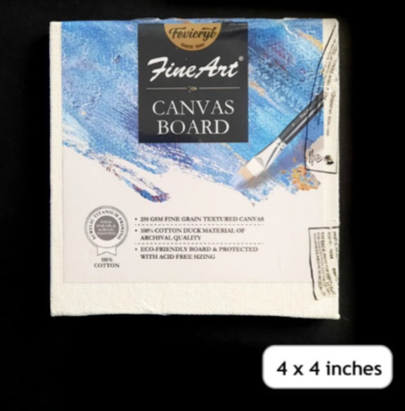 Pidilite Fevicryl Fine Art Canvas Board 4''x4'' for Painting (White Colour)