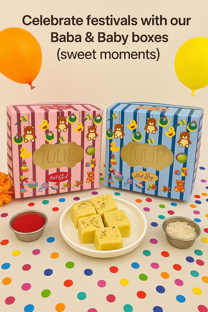 Premium Window Sweet Box Baba & Baby Box Size 4x4x2 Inch (Pack Of 100)