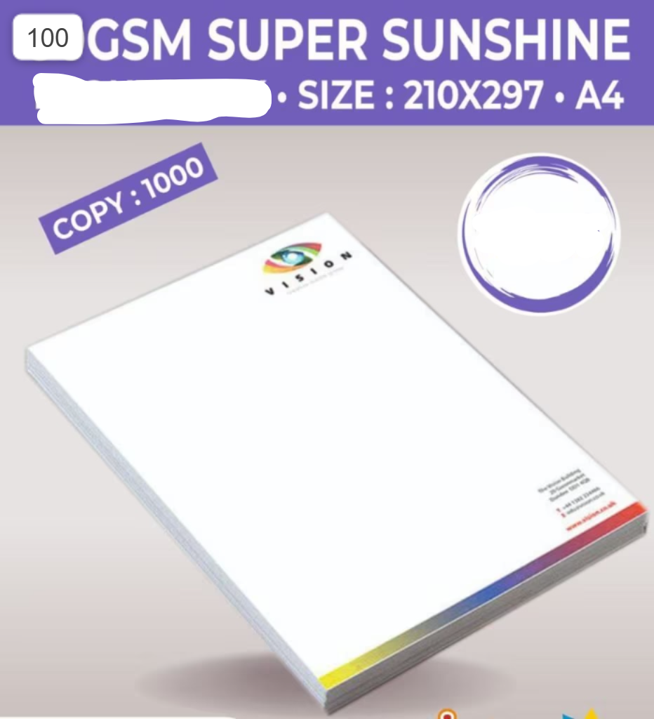 Sunshine 100 Gsm Single Side A4 Letterhead Multi Colour Print (1000 Pcs)