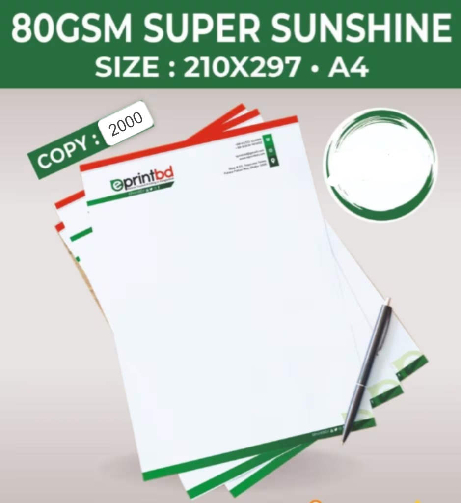 Sunshine 80 Gsm Single Side A4 Letterhead Multi Colour Print (2000 Pcs)