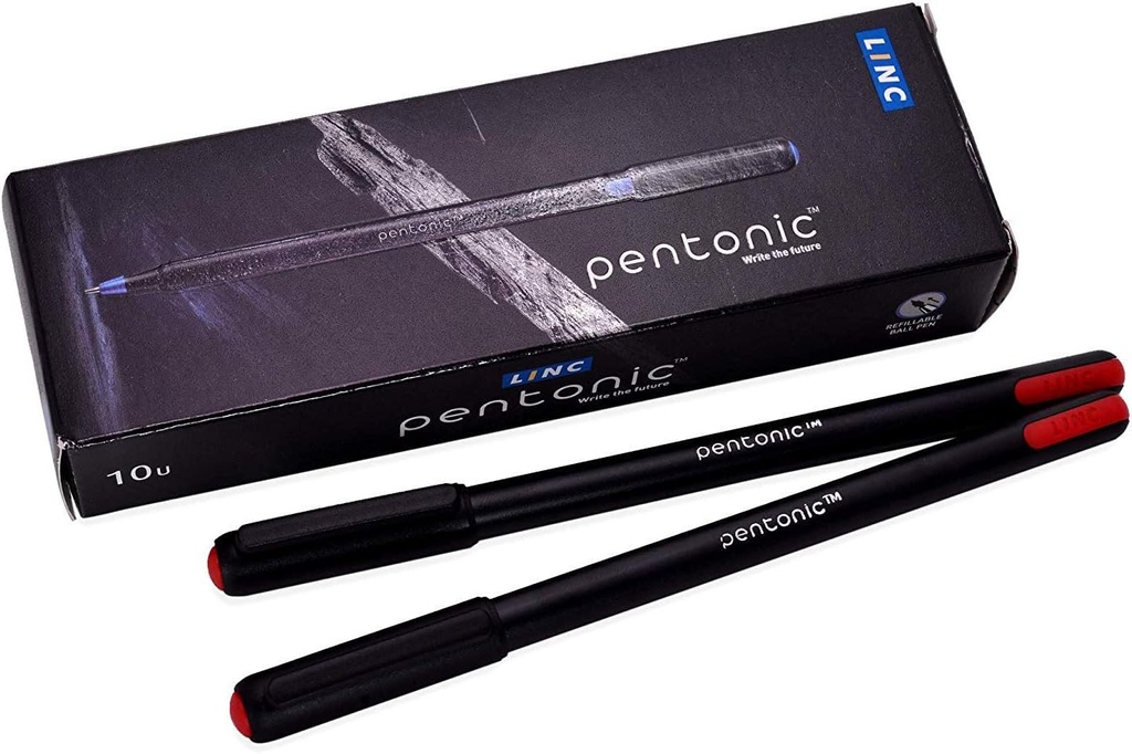 Pentonic Ball Pen Red Colour 0.7mm Refillable Pen (Pack Of 10)