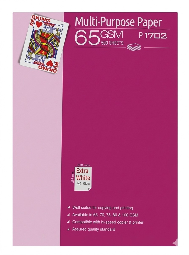 Redking A4 Size Copier Paper 65 Gsm, White Colour (Pack of 500 Sheets)