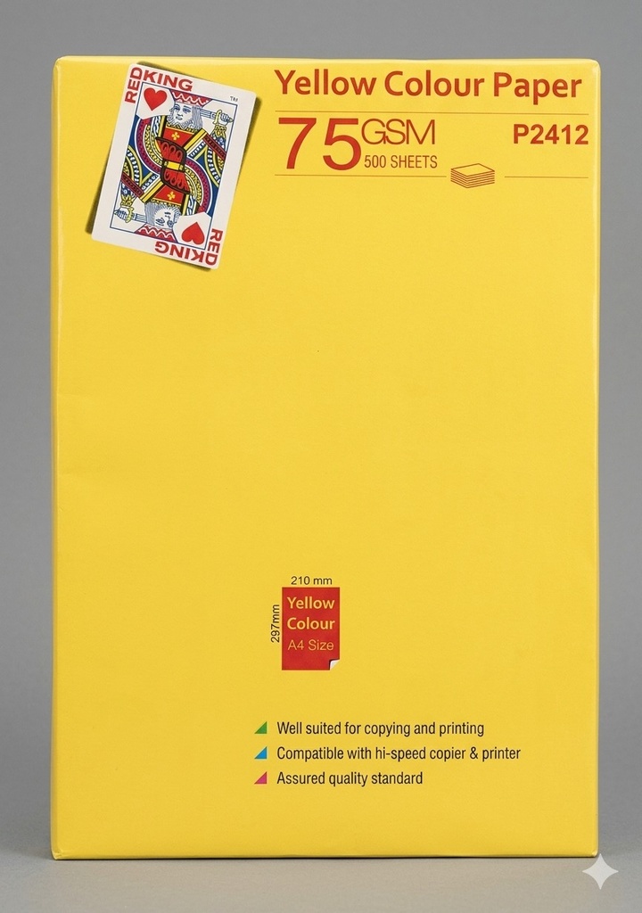 Redking Premium A4 Colour Copier Paper 75 GSM, 500 Sheets Vibrant Yellow Color