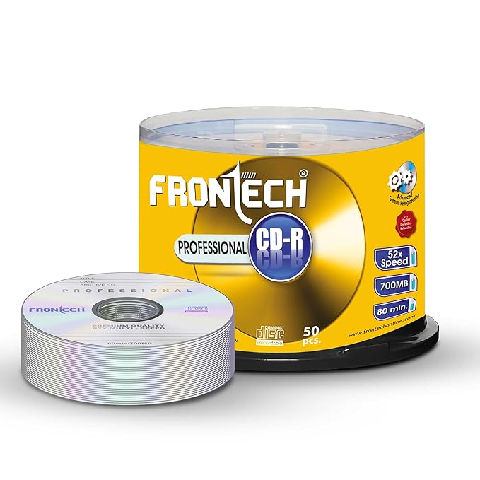 Frontech Blank CD Recordable, 700 MB Storage, 80 Mins, 52X Speed - Pack of 50