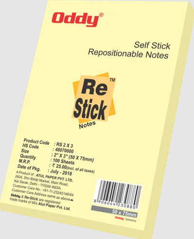 Oddy Sticky Notes 2"x3" (50mmx75mm) Yellow Colour Post IT 100 Sheet