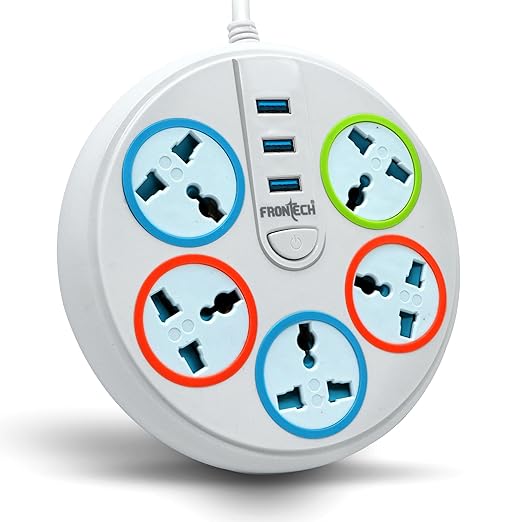 Frontech Power Connector with 3 USB Ports & 5 Universal Sockets (1.5 Meter Cable)