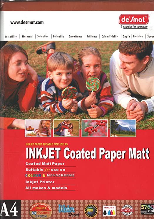 Desmat Inkjet Matt Coated Photo Paper, A4 Size 120 Gsm (Pack of 100)