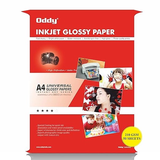 [P4410] Oddy Inkjet Photo Glossy Paper A4 210 Gsm (Pack of 50)