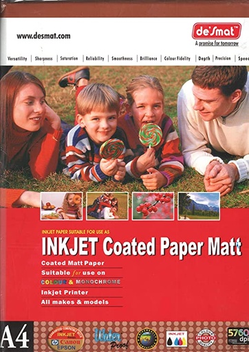 [P4402] Desmat Inkjet Matt Coated Photo Paper, A4 Size 120 Gsm (Pack of 100)