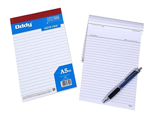 [P4654] Oddy Premium Writing Pad A5 (1/8) 80 Page Rulled (Pack Of 5)