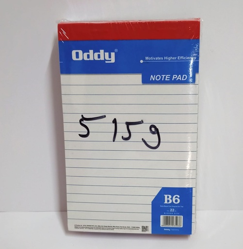 [P4652] Oddy Premium Writing Pad B6 80 Pages (Pack Of 5)